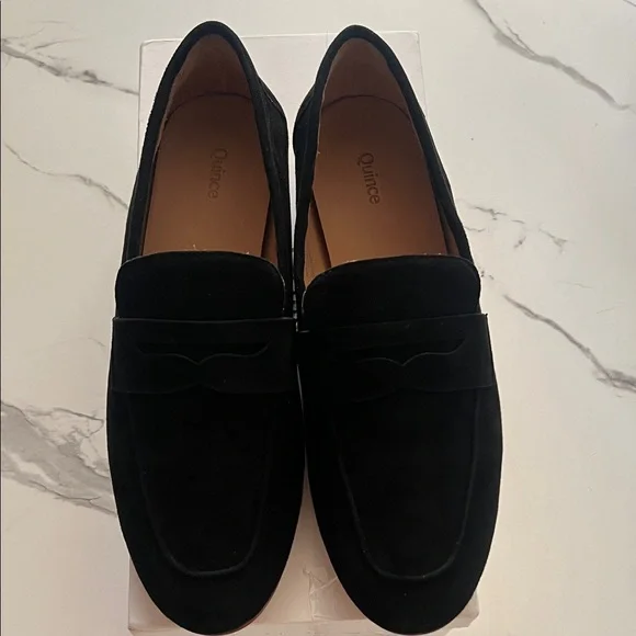 NIB Quince Italian Suede Penny Loafer, black, sz 7 - Picture 4 of 10